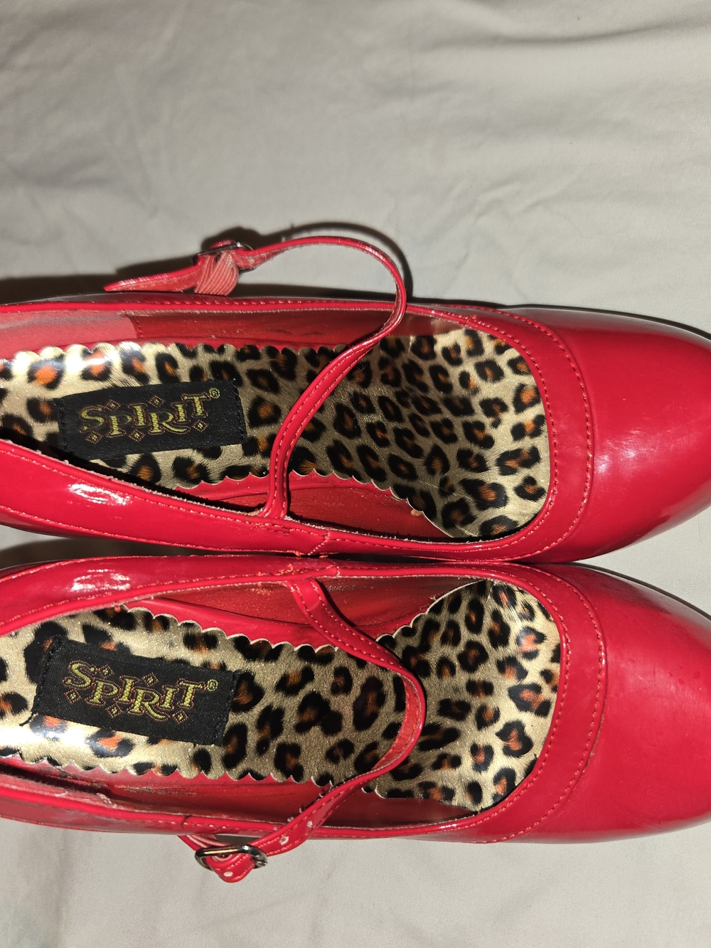 Spirit Red Platform Paton Leather Mary Janes With Leapord Print insole Size 7